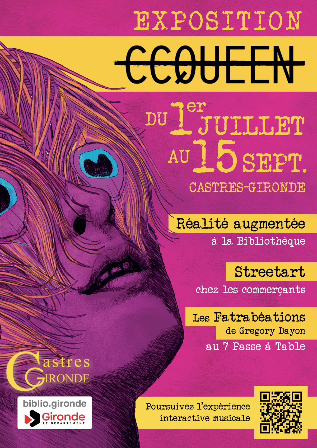 Affiche de l'exposition CCQUEEN à Castres-Gironde : réalité augmentée et street art
