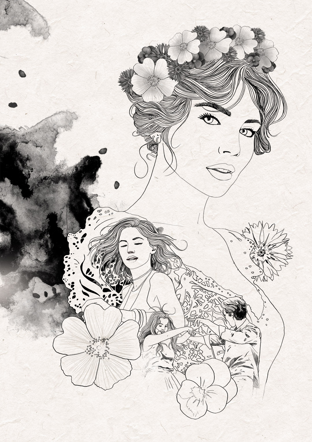 Encrage noir et blanc de la fresque