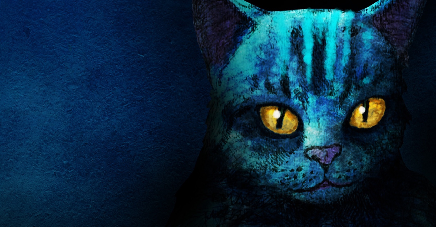 Le Chat Racine — illustration du chat bleu aux yeux d'or sur fond nocturne